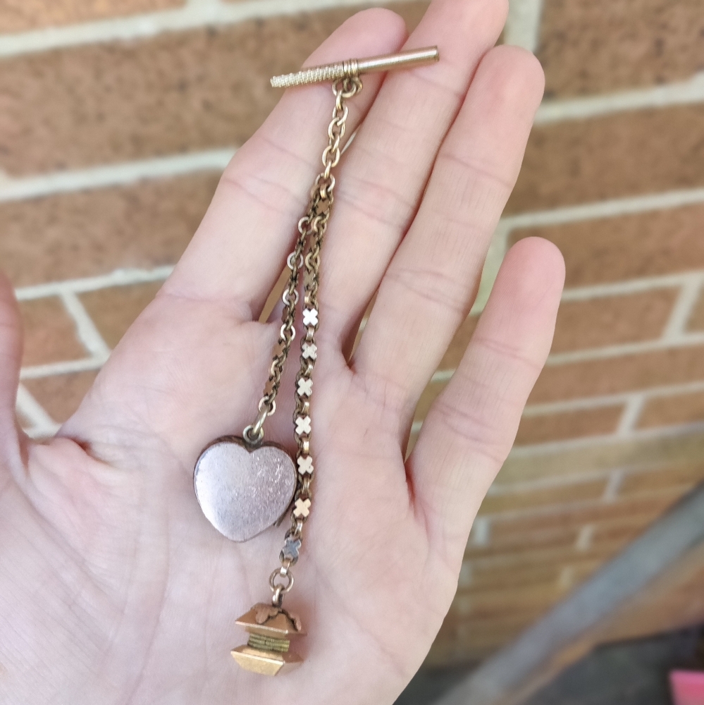Antique Victorian 9k chatelaine locket chain - Picture 5 of 13